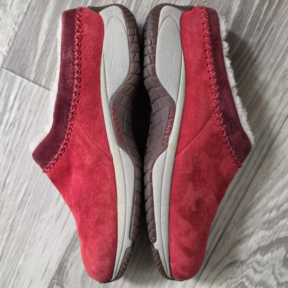 Merrell Encore Chill Stitch Scarlet Red Suede Clogs Mules Womens Size 10 EUR 41